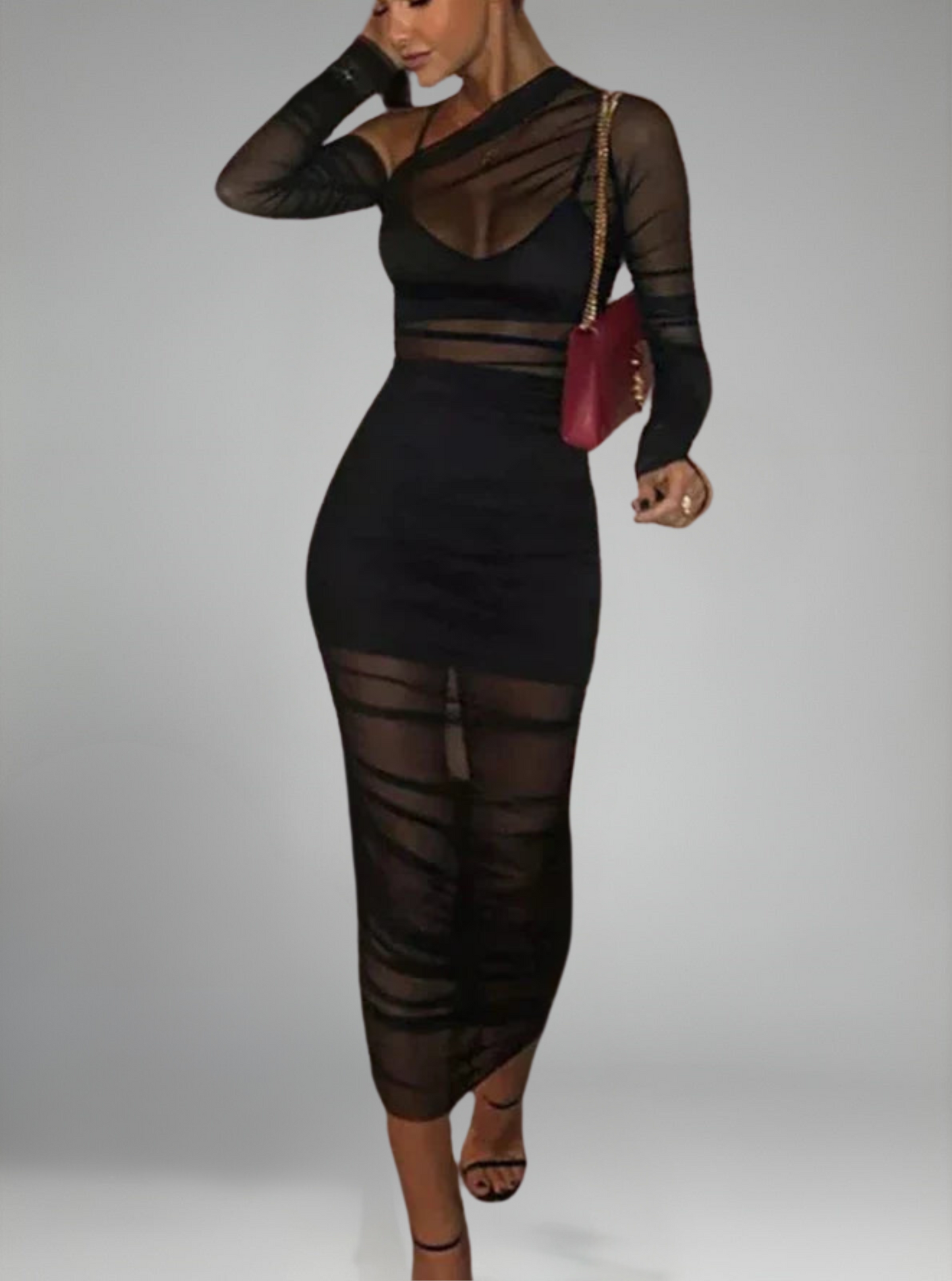 שמלת כיווצים חצי שקופה- מון