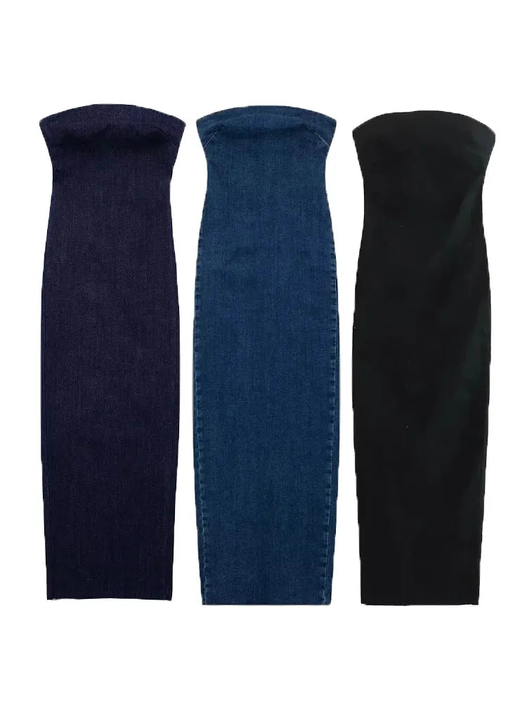 שמלת ג׳ינס מקסי- שקד